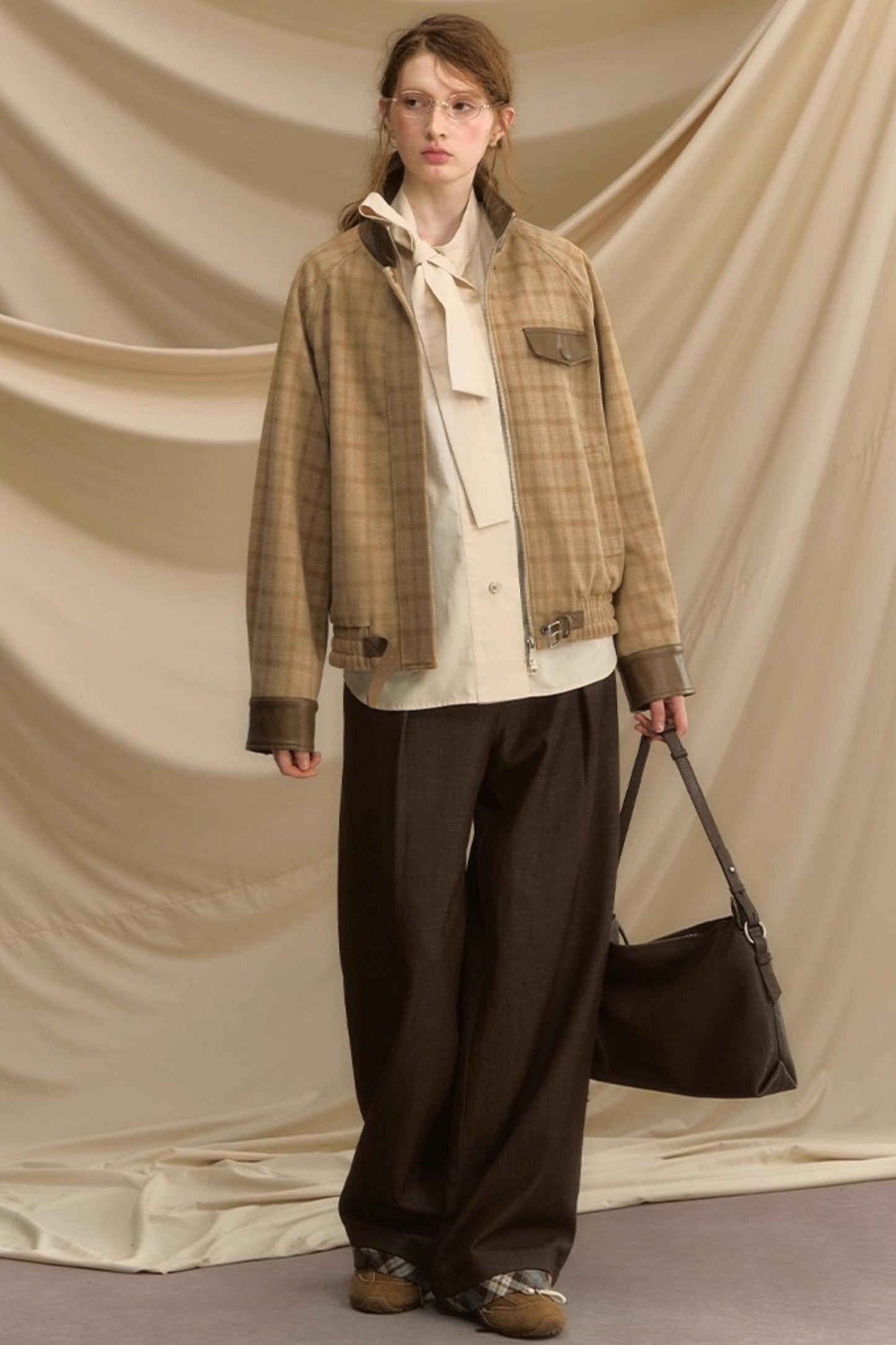 Stand Collar Plaid Woolen Jacket