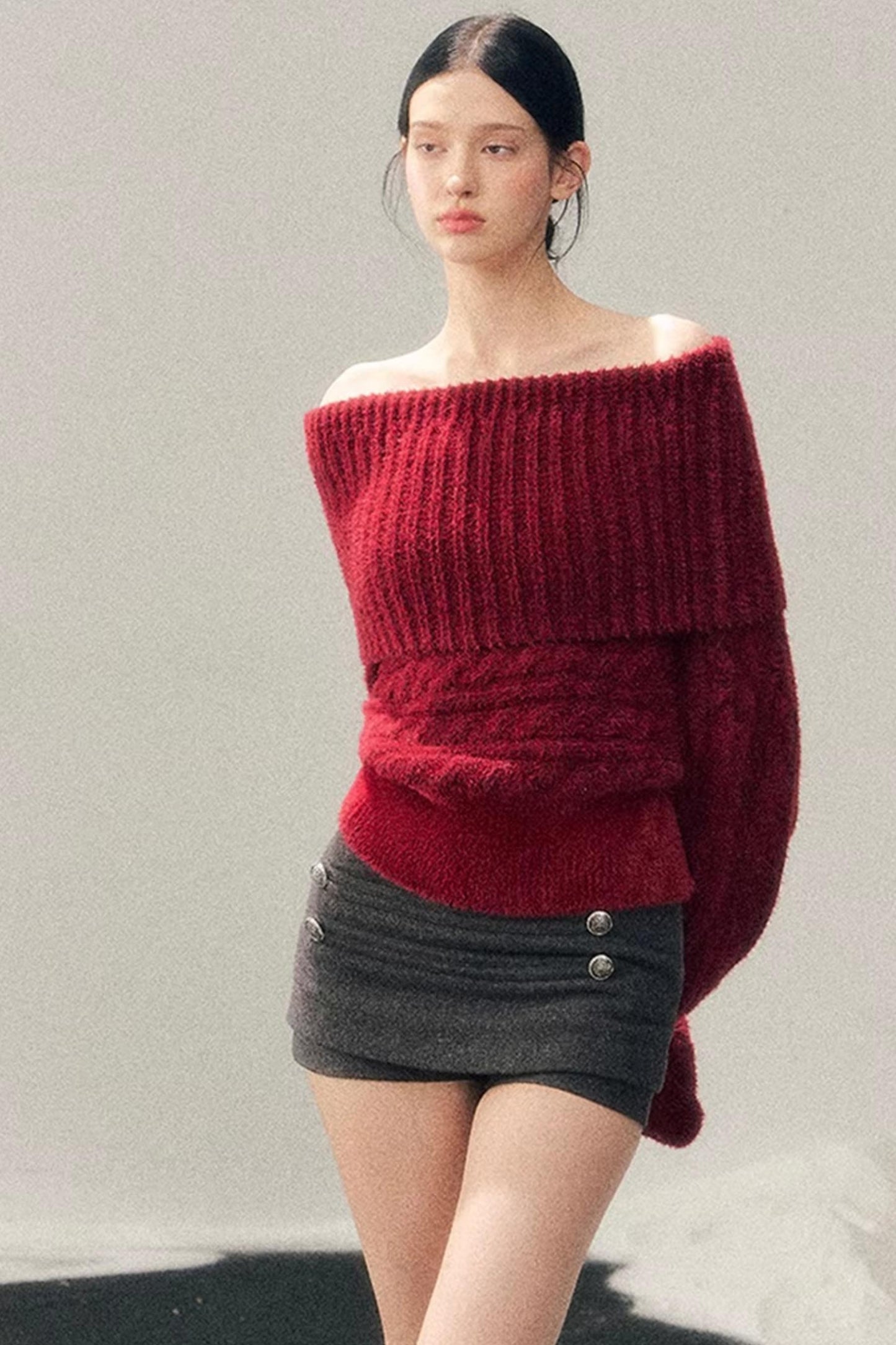 Off-Shoulder Cable Knit Sweater