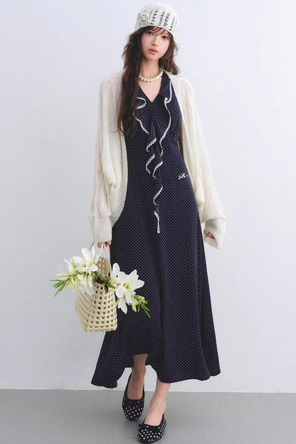 Marineblaues Rüschen-Spitzenkleid