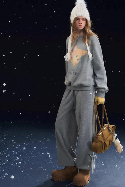 Velvet-Feel Cuffed Lantern Casual Pants