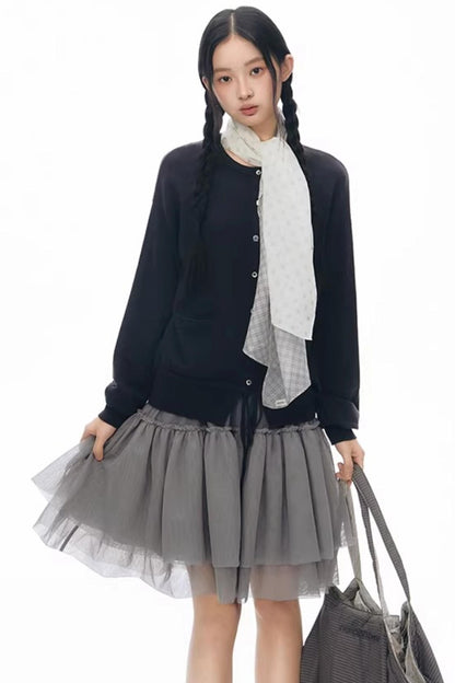 Elastic Knit Button Cardigan