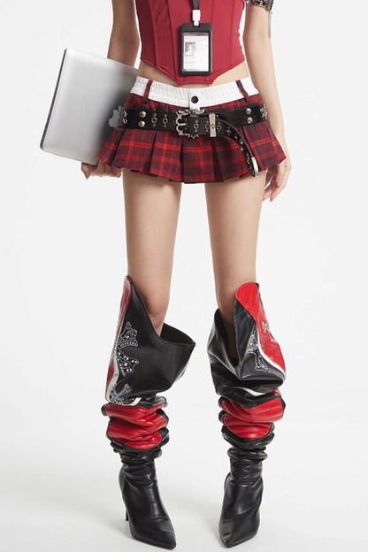 Puff Hem Sweet Plaid Mini Skirt