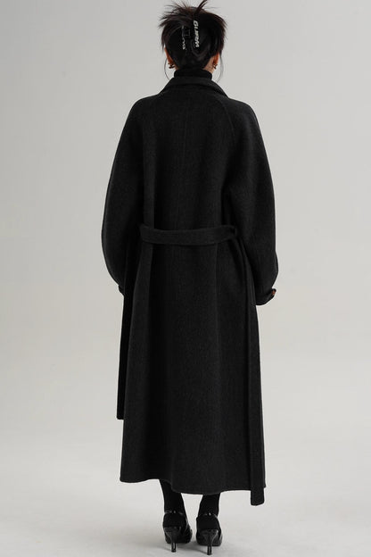 Elegant High-Neck Long Wool Coat