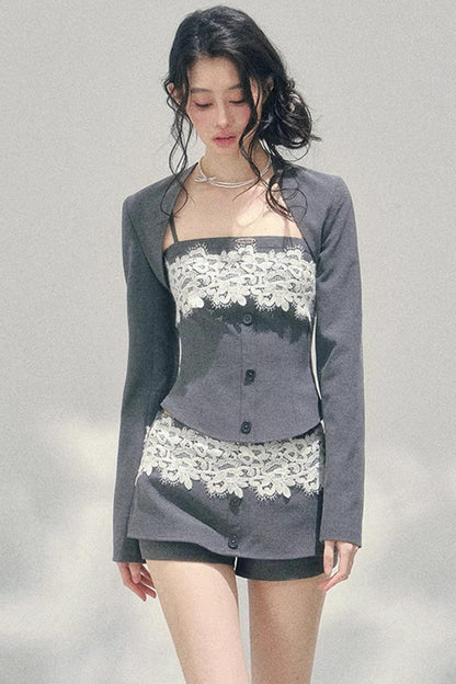 Eye-Catching Lace Spring Vest Set-Up