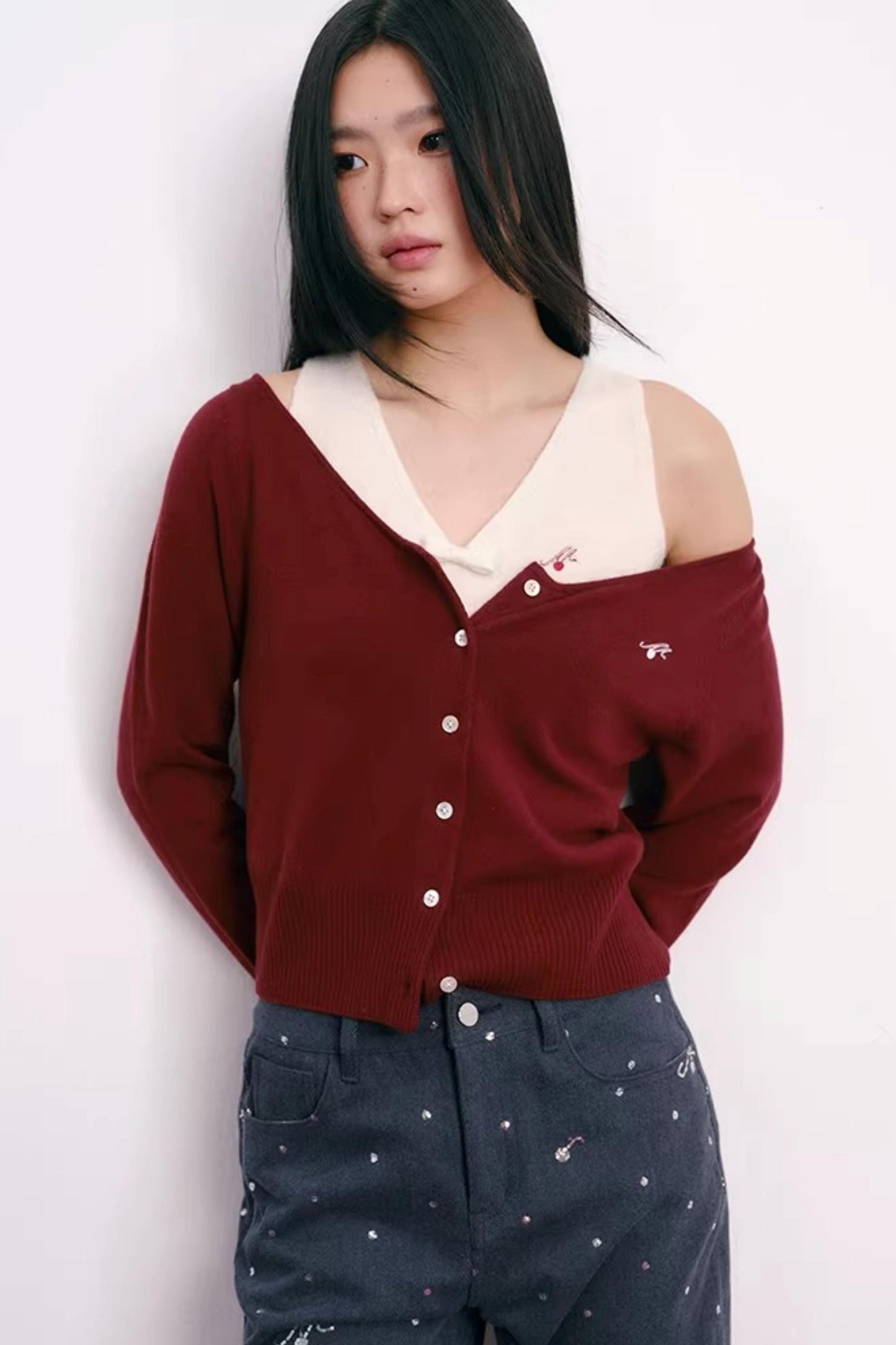 Color-Blocked Velvet Knit Cardigan