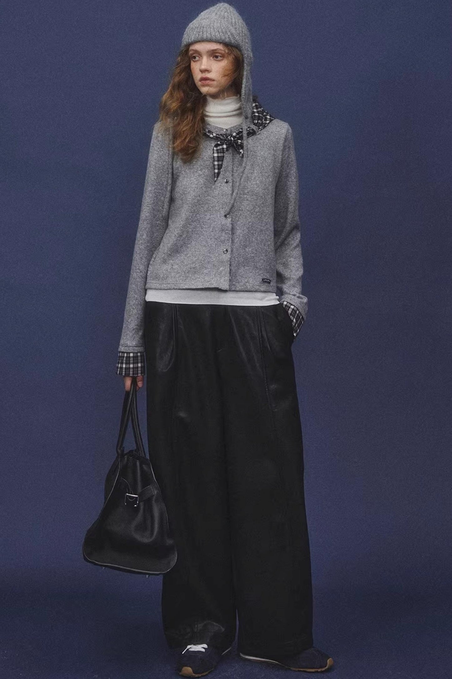 Elastic Waist Black Leather Pants