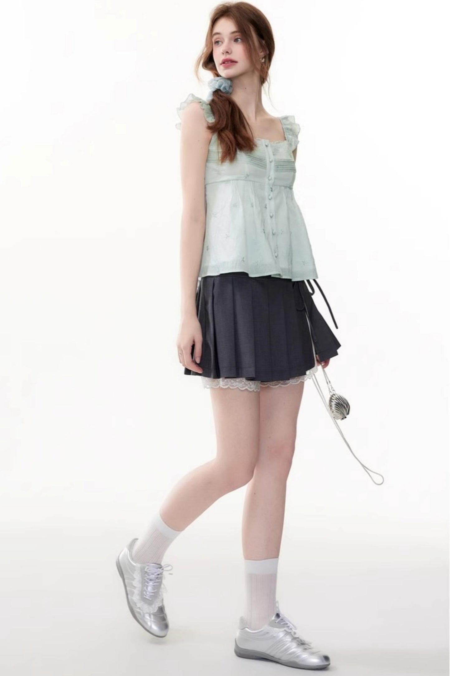 Textured Square Neck Halter Top & Skirt Set-Up