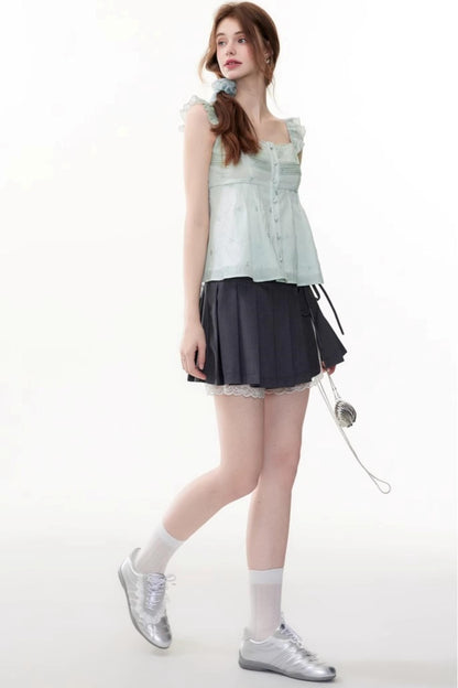 Textured Square Neck Halter Top & Skirt Set-Up