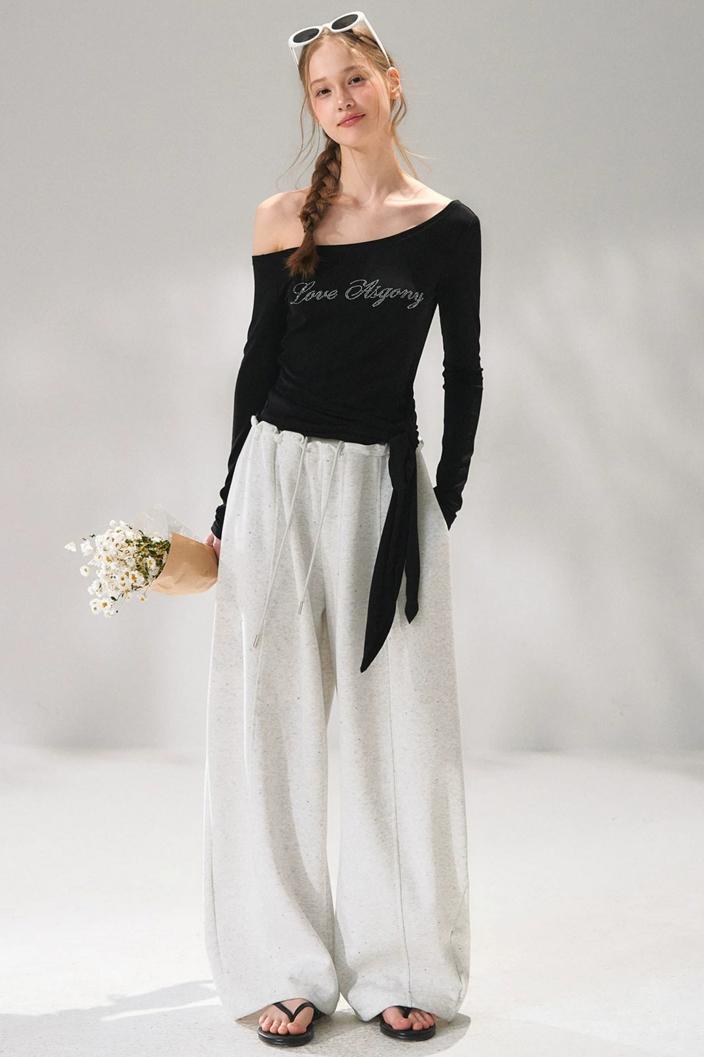 Rhinestone Embellished One-Shoulder Top