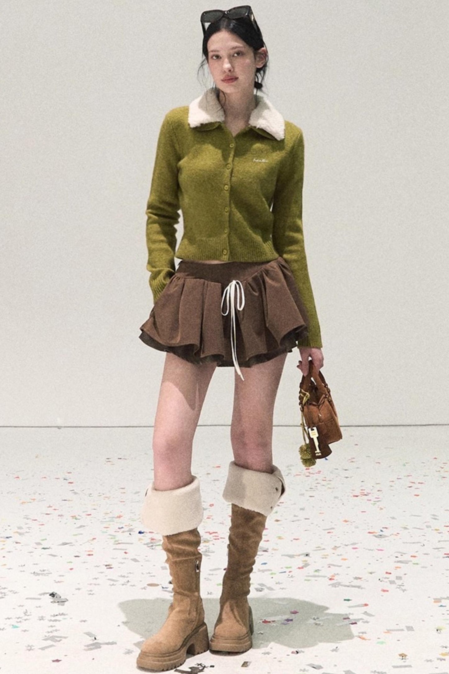 Plaid Color-Blocked A-Line Skirt