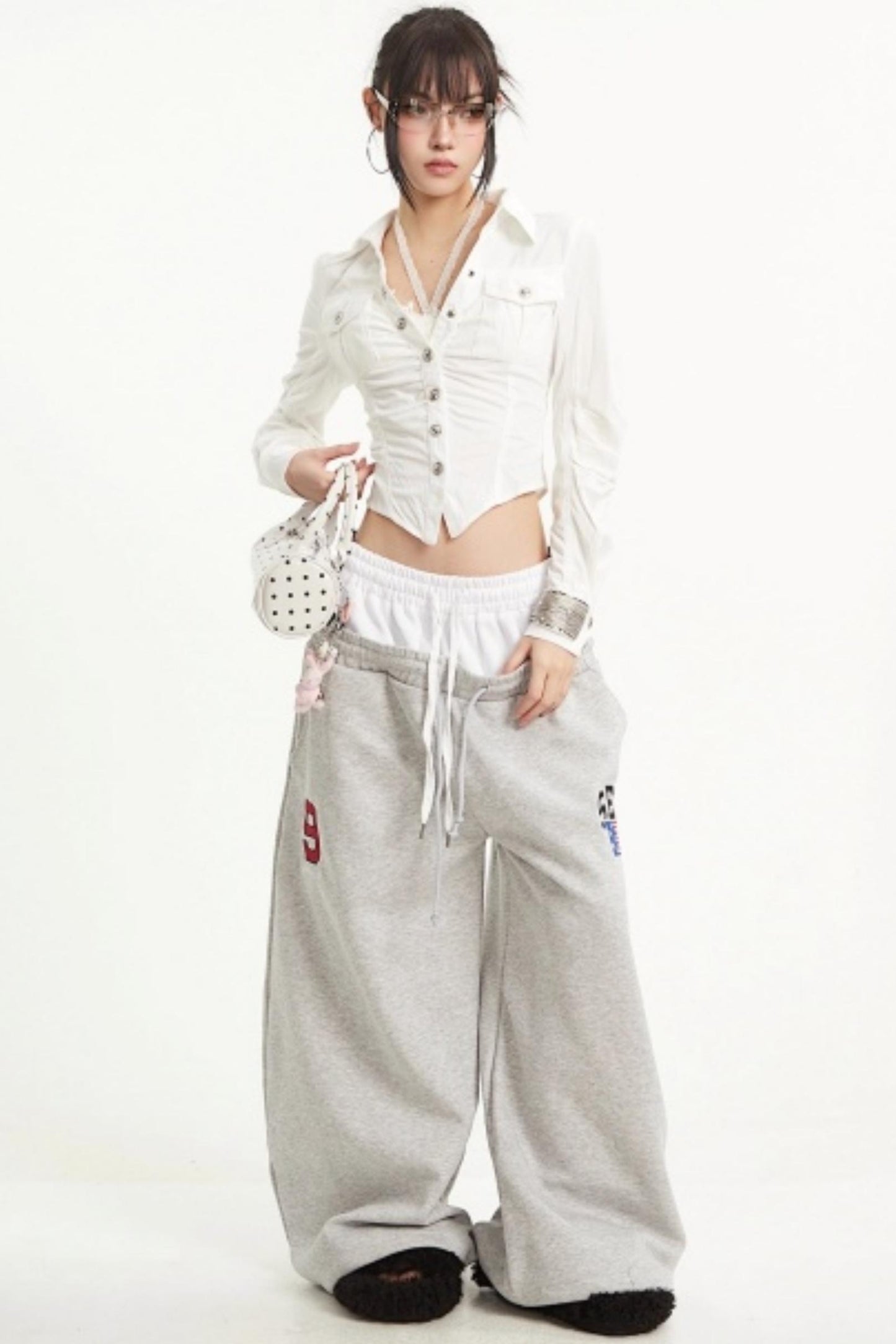 Apricot Rhinestone Pleated Shirt