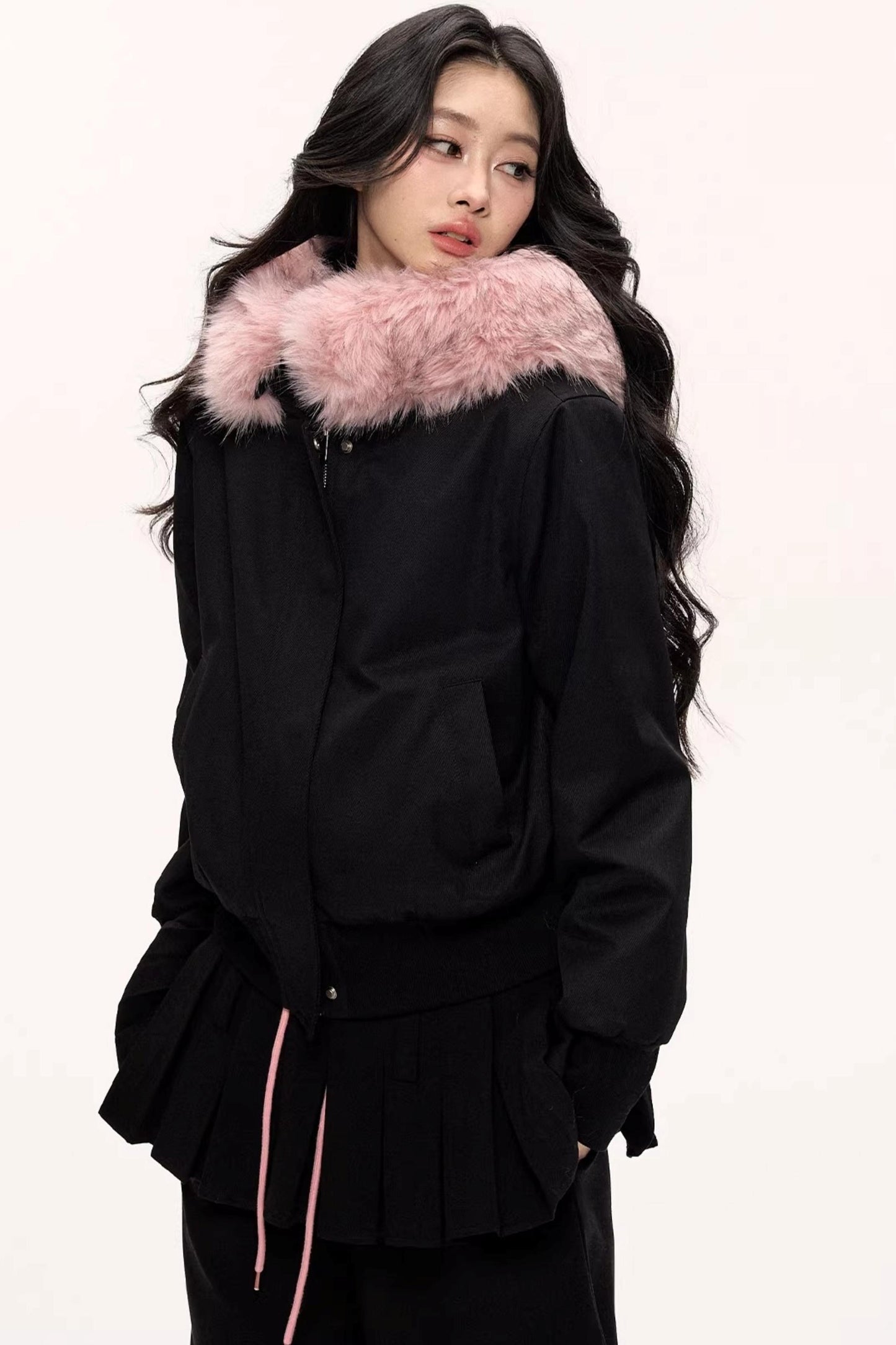 Burgundy Black Fur Collar Coat Set-Up