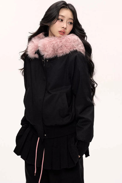 Burgundy Black Fur Collar Coat Set-Up