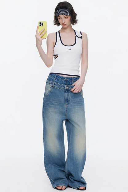 Asymmetrical Color-Blocking Tank Top