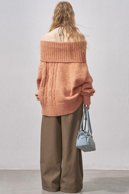 Cable-Knit Wool Off-Shoulder Sweater