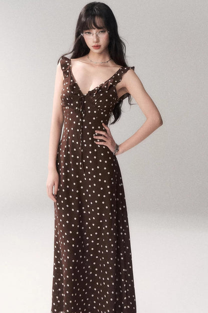 Brown Polka Dot Strap Dress