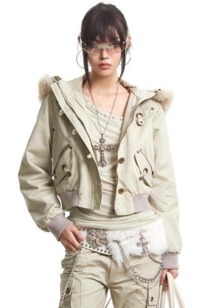 Retro Light Green Hooded Jacket