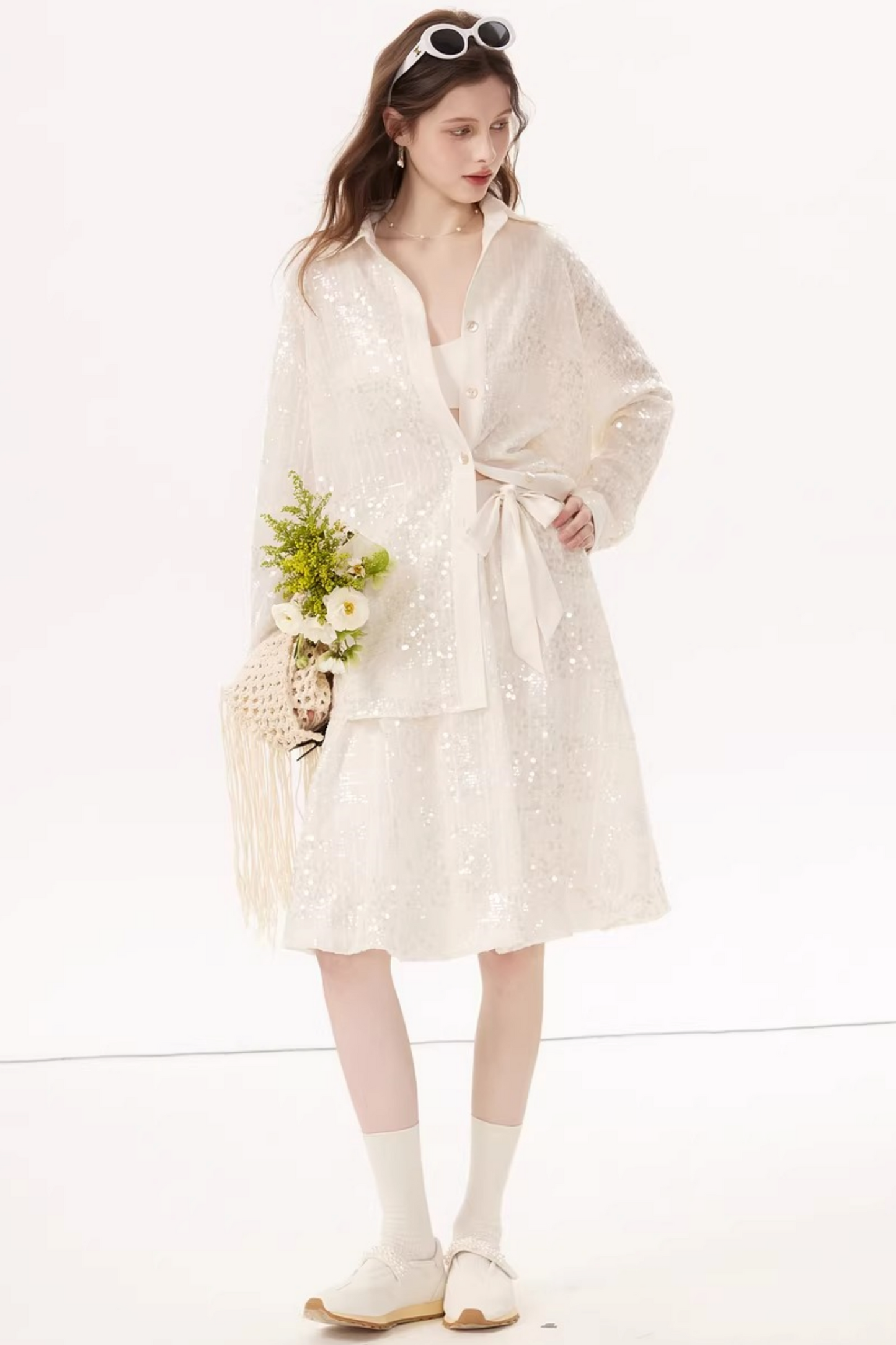 Sequined Bow Skirt Suit Set-Up