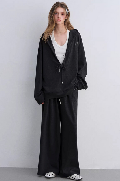 Polka Dot Hooded Vest Sweatshirt Set-Up