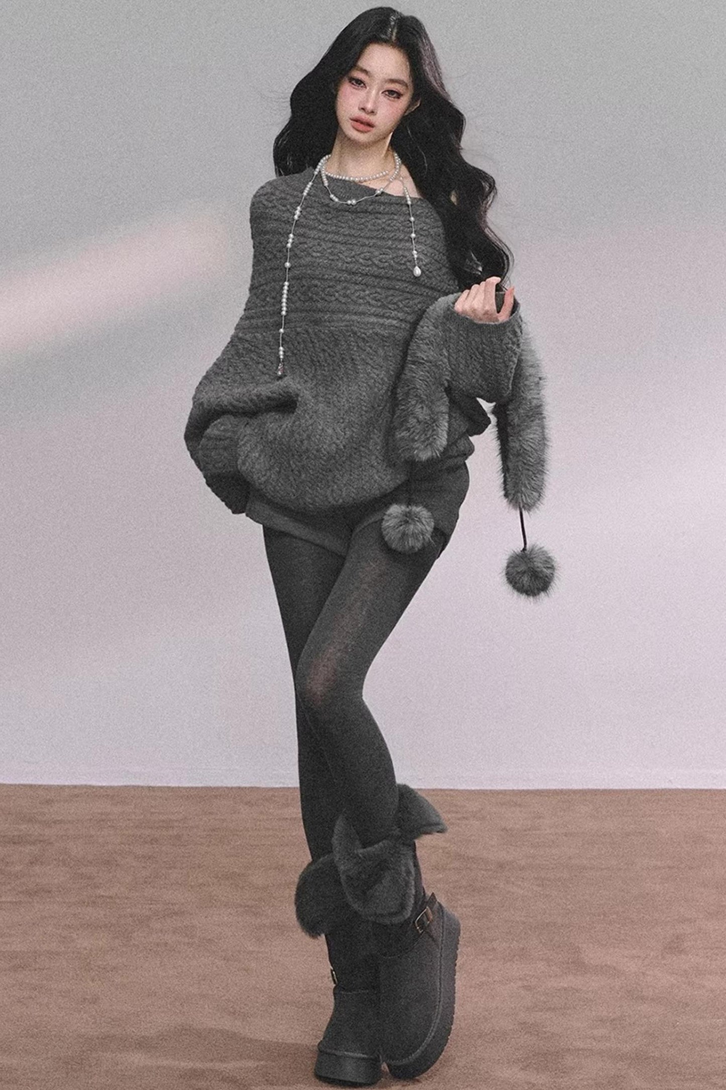 American Off-Shoulder Cable Sweater