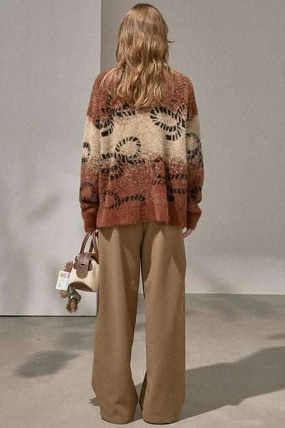 Bow Gradient V-Neck Knitted Cardigan