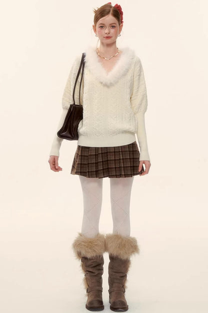 Retro Plaid Wool Skirt