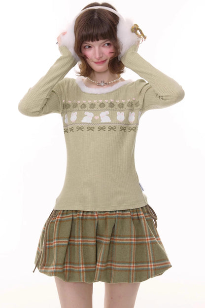 Slim Rabbit Print Knitted Base Shirt