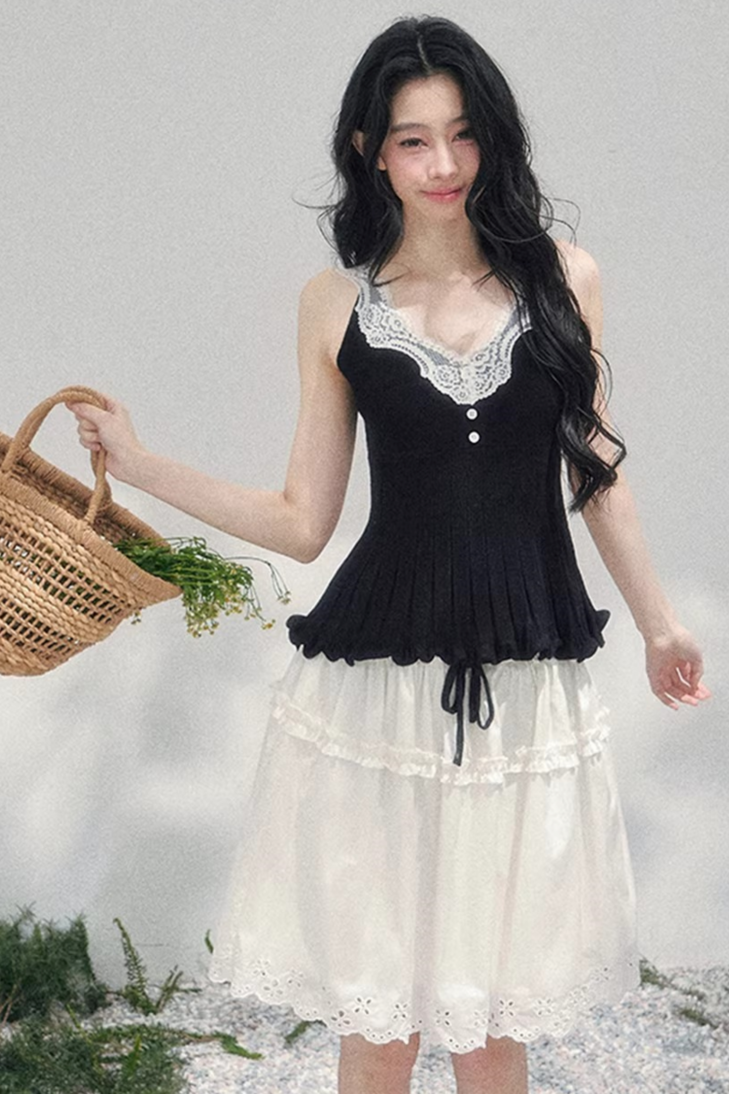 Lace Trim Camisole Cardigan Set-Up