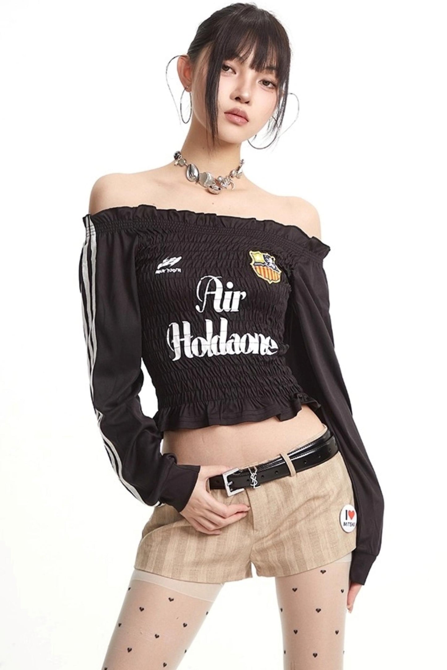 Pleats Elastic Sleeve T-Shirt