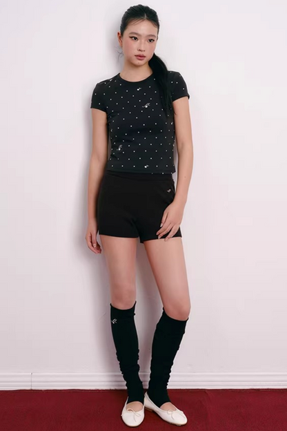 Cherry Embroidery Half-Zip Top Set