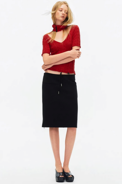 Hollow-Out Knit V-Neck Top