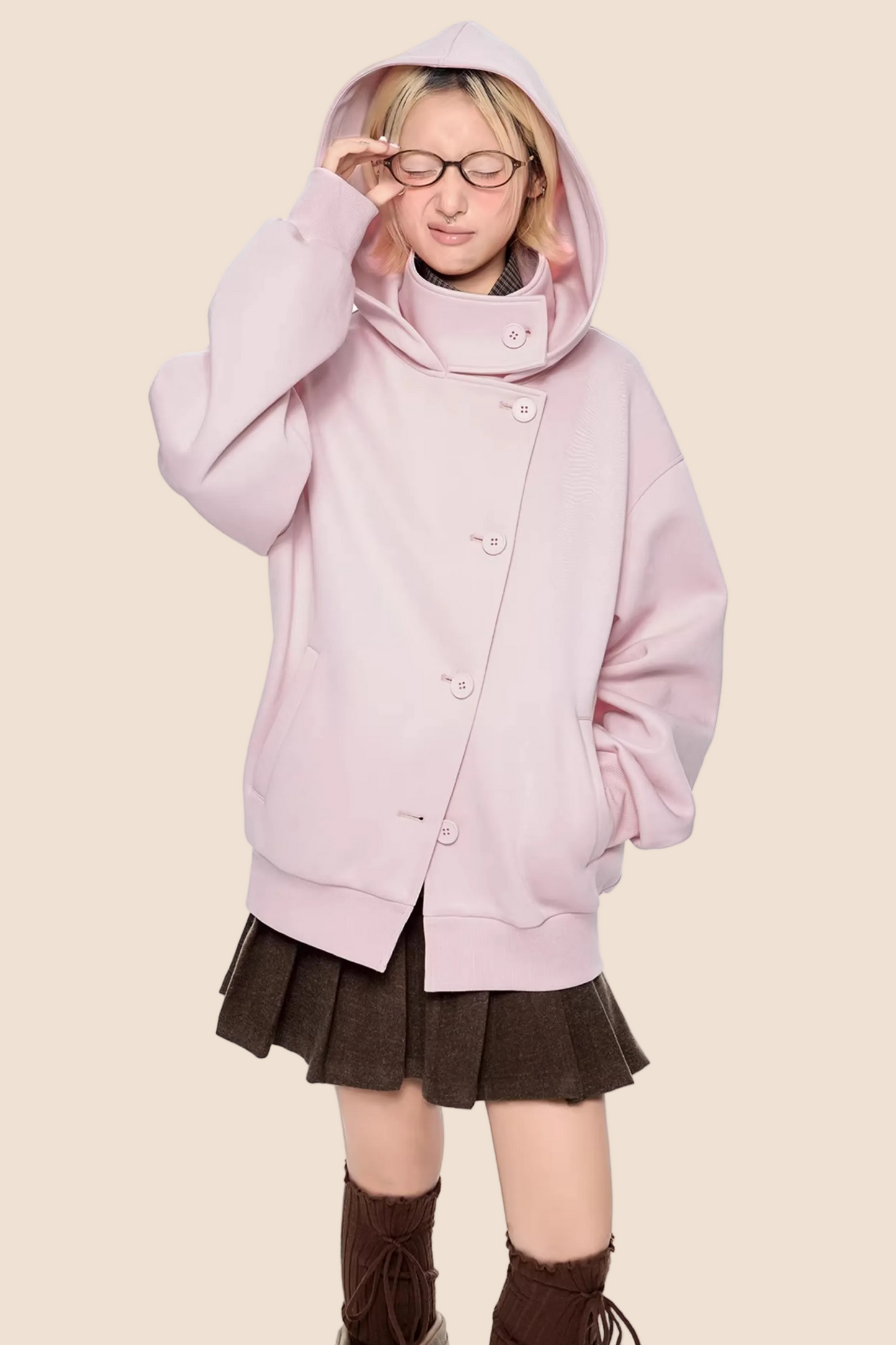 Retro Kapuzen-Sweatshirtjacke