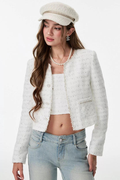 White Small Fragrance Three-Piece Slimming Jacket Set-Up