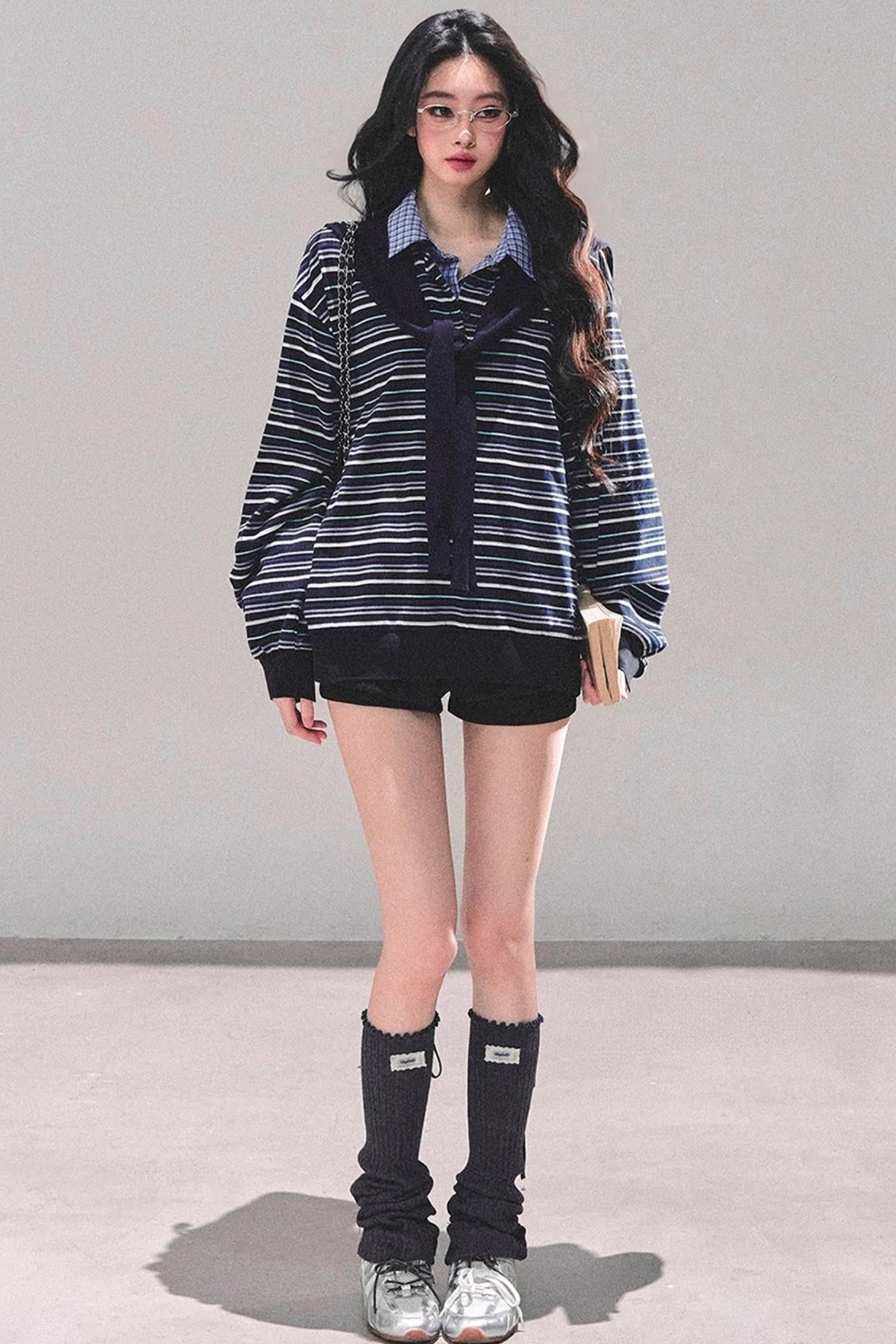 Striped Polo Collar Top