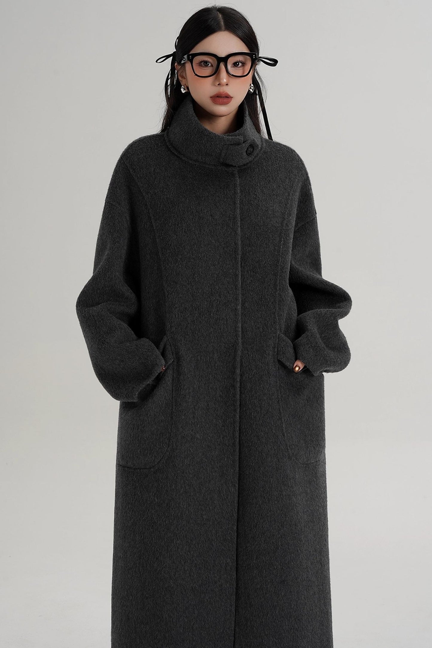 Stand-Up Collar Long Wool Coat