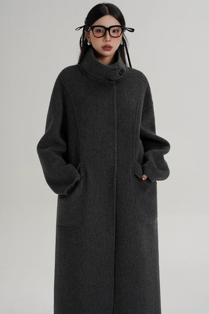 Stand-Up Collar Long Wool Coat