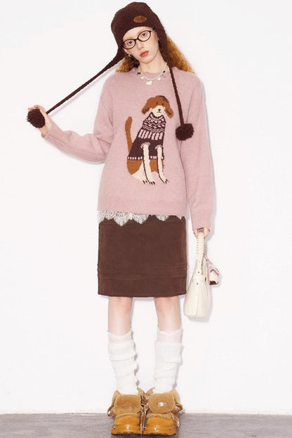 Layering Wave Lace Leather Skirt