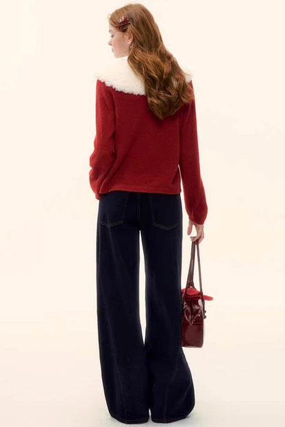 Wool Detachable Fur Collar Cardigan