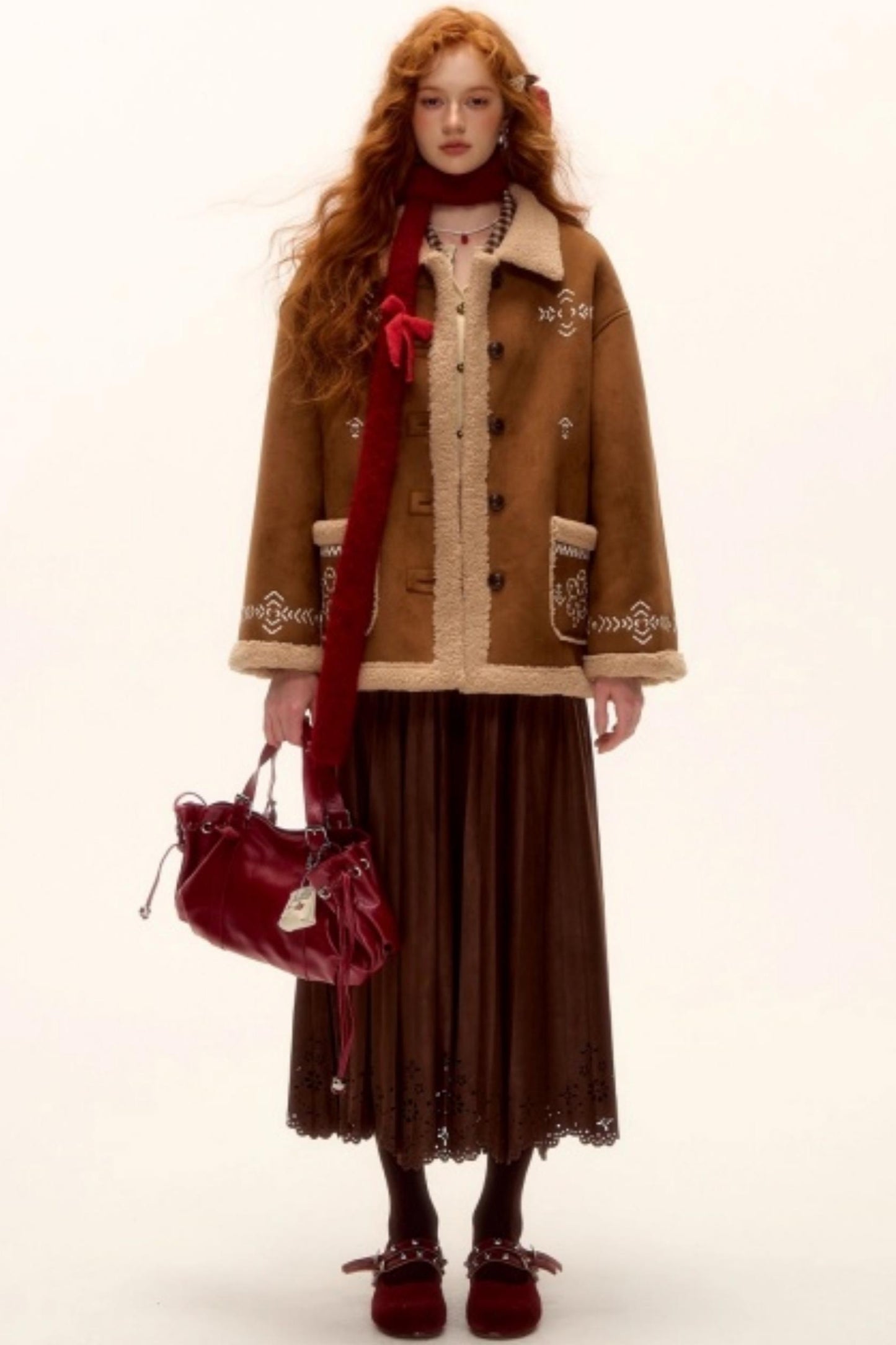 Pleated Suede Lace Skirt