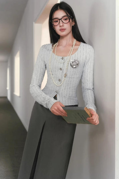 Silver Silk Retro Cardigan Top