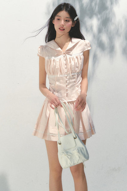 Pink Navy Lycra Top Set-Up