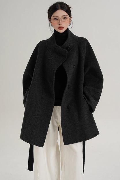 Elegant Woolen Lace-Up Coat