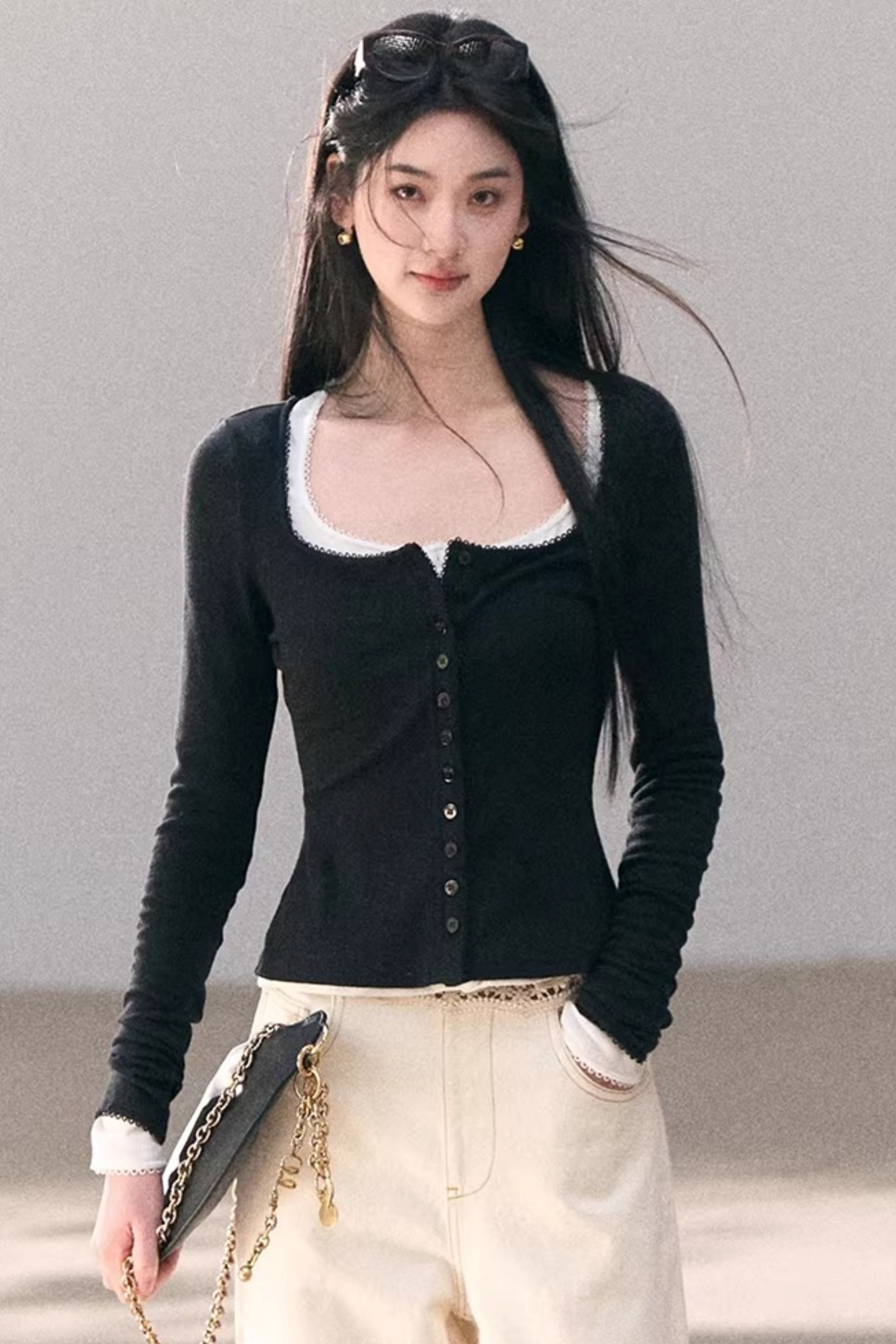 Hollow-Out Ribbed Knit Cardigan