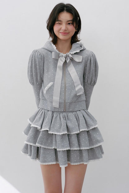 Hooded Polka Dot Tracksuit Skirt Set-Up