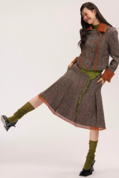 Vintage Wool Herringbone Coat Skirt Set-Up