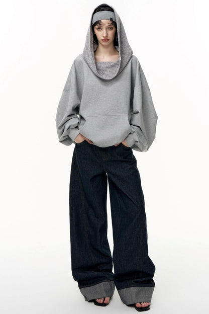 Slanted Shoulder Loose Pullover Sweatshirt