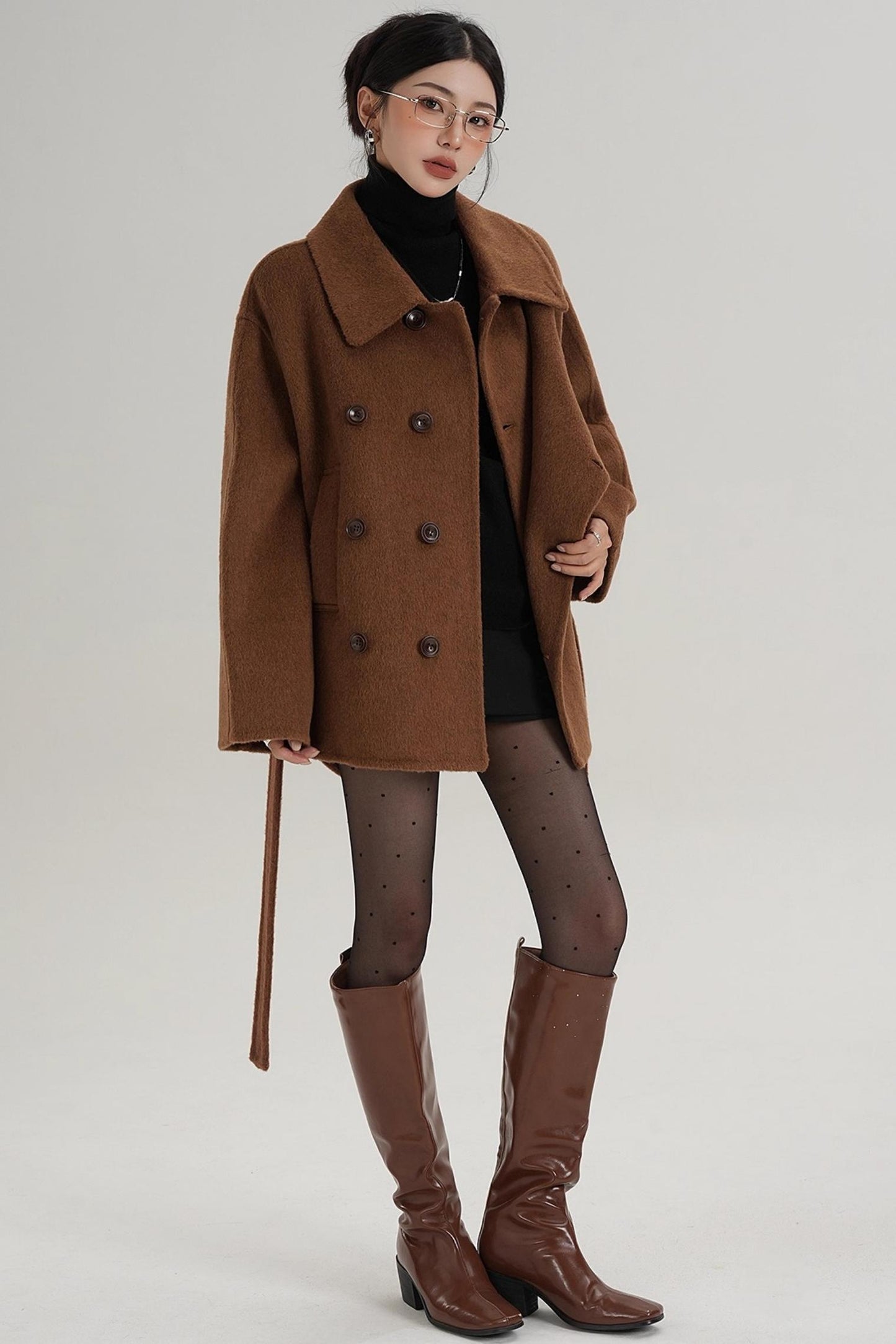 Elegant Woolen High-Waisted Coat