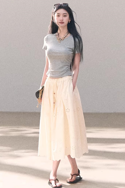 Contrast Embroidered Ruched Top