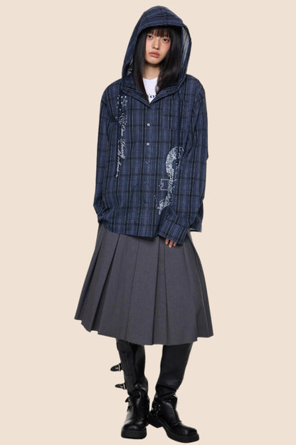 Hooded Plaid Lightweight Loose Jacket