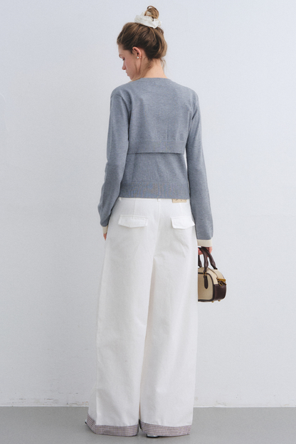 Gray Wool Knit Cardigan Set